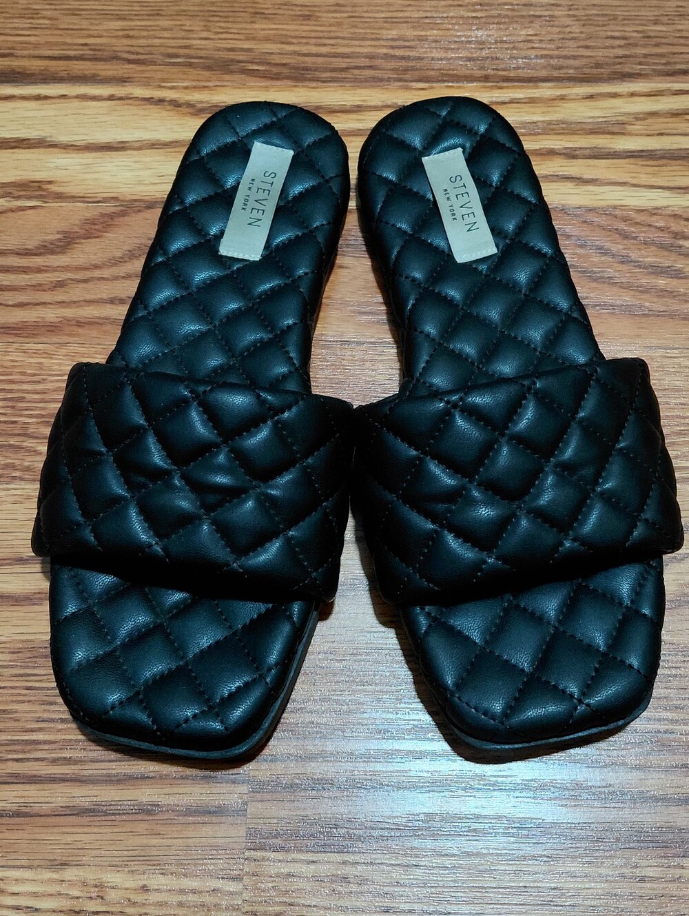 Seven Madden Quilted Slide Sandals Women Size 8 Black Luxury Slip On Slippers